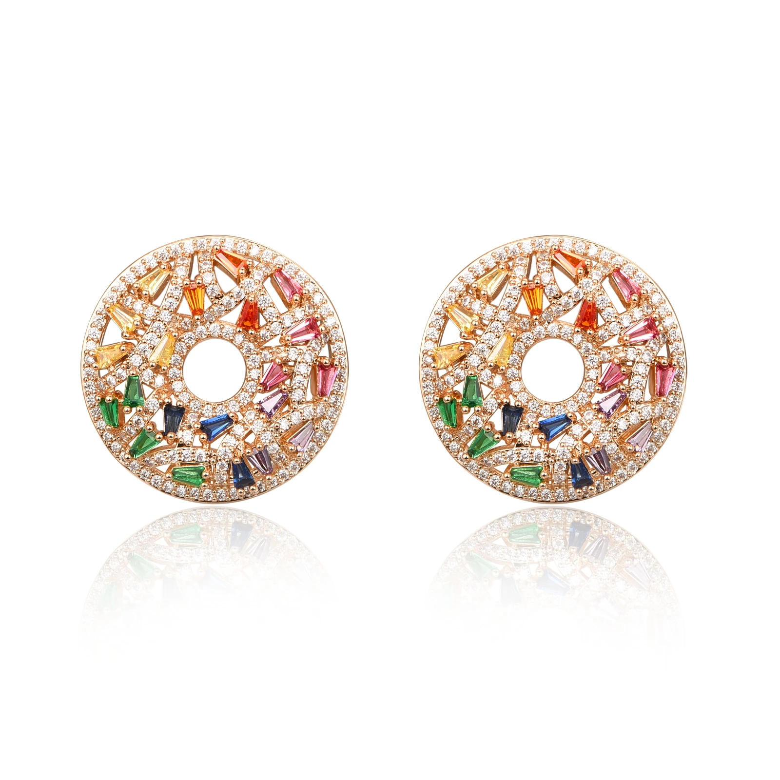 

LUALA Statement Earrings 14K Gold Plated T Shape Colorful Cubic Zirconia Stud Earrings for Women