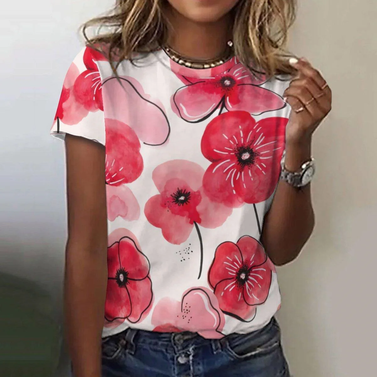 

Beautiful Flower T Shirts for Women Summer New Short Sleeve Top Casual Fashion Printed Women's T-Shirt Harajuku Streetwear Tee