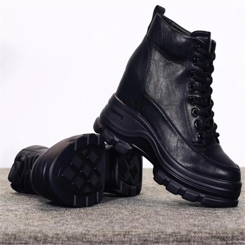 

Fashion Style Leather Autumn Height Increasing Women's Chunky Boots Shoes Women Platform Sneakers Martin Shoes