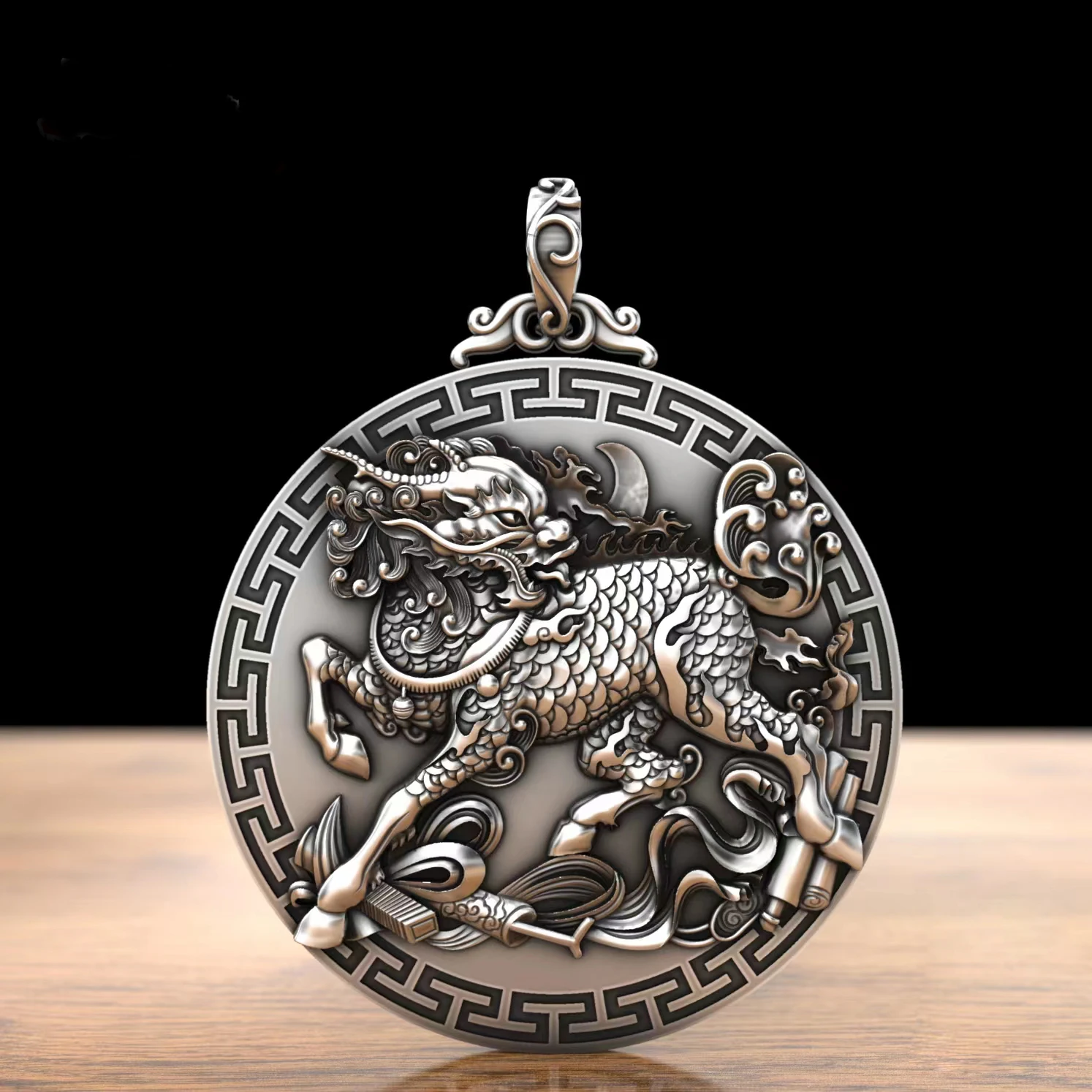 

National Tide Domineering Auspicious Beast Sterling Silver Unicorn Pendant I-shaped Fire Unicorn Necklace Men's Ornaments Pixiu