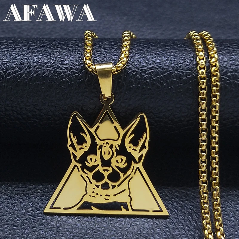 

Ожерелье с подвеской в виде кошки без волос в стиле ретро, ожерелье из нержавеющей стали с готическим треугольником, египетским ожерельем с ...