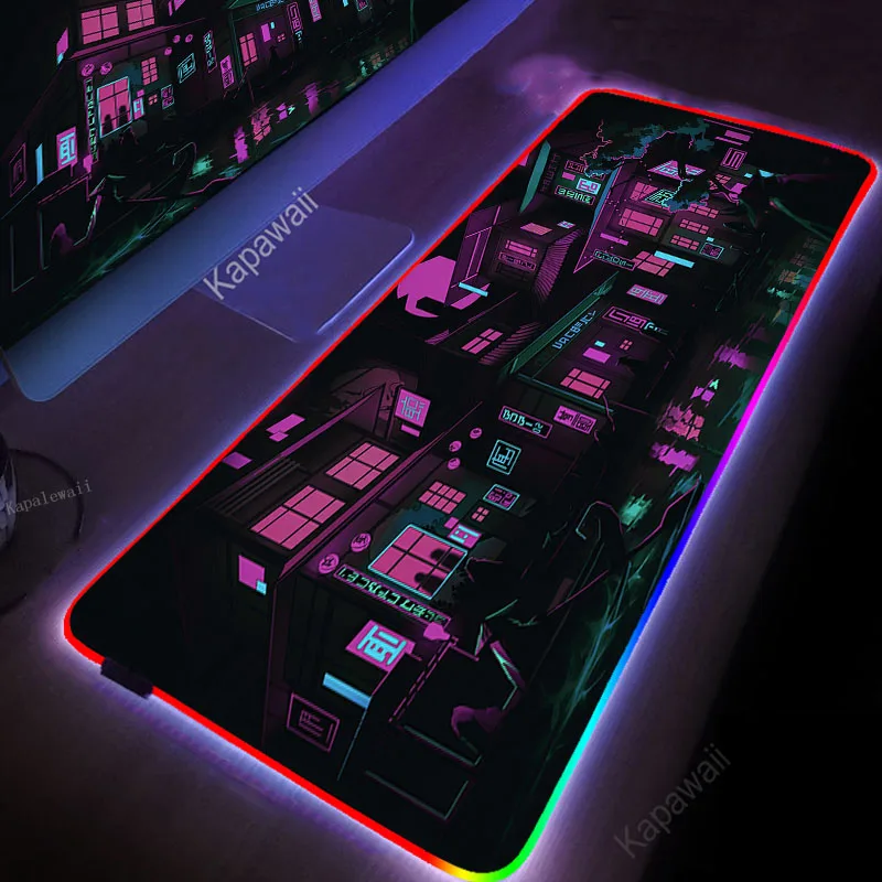 

Anime City Night RGB Gaming Mouse Pad Large Gamer LED Lighting Mousepad Computer Mause Carpet Anti-Slip Keyboard Desk mats Run