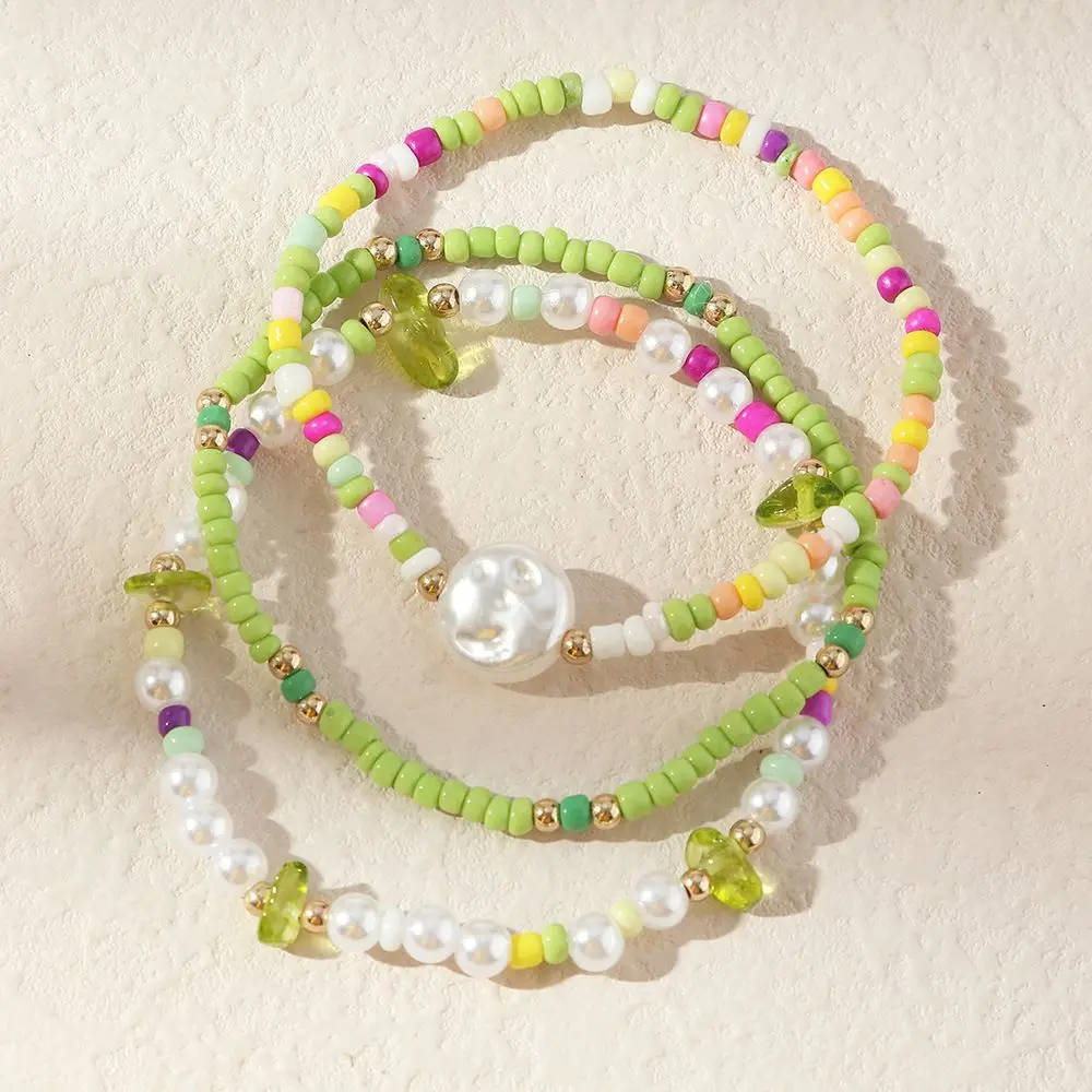 

3pcs Colorful Rice Beads Bracelet Set Summer Beach Irregular Crystal Gravel Bracelets Handmade Boho Jewelry Gift For Friend