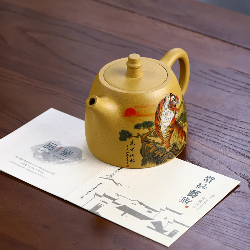 

460ML Large Capacity Real Handmade Zisha Tea Pot Roaring Tiger Hand-painted Raw Ore Duan Mud Clay Teapot Yixing Kung Fu Kettle