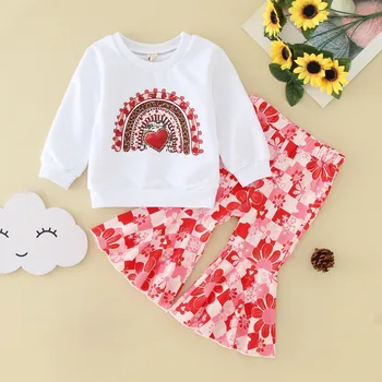Clothes Gift Set Toddler Valentine‘s Day Baby Girls Winter Clothing Sets Bell Bottoms Infant Baby Princess Dress Crop Top Shirt 1