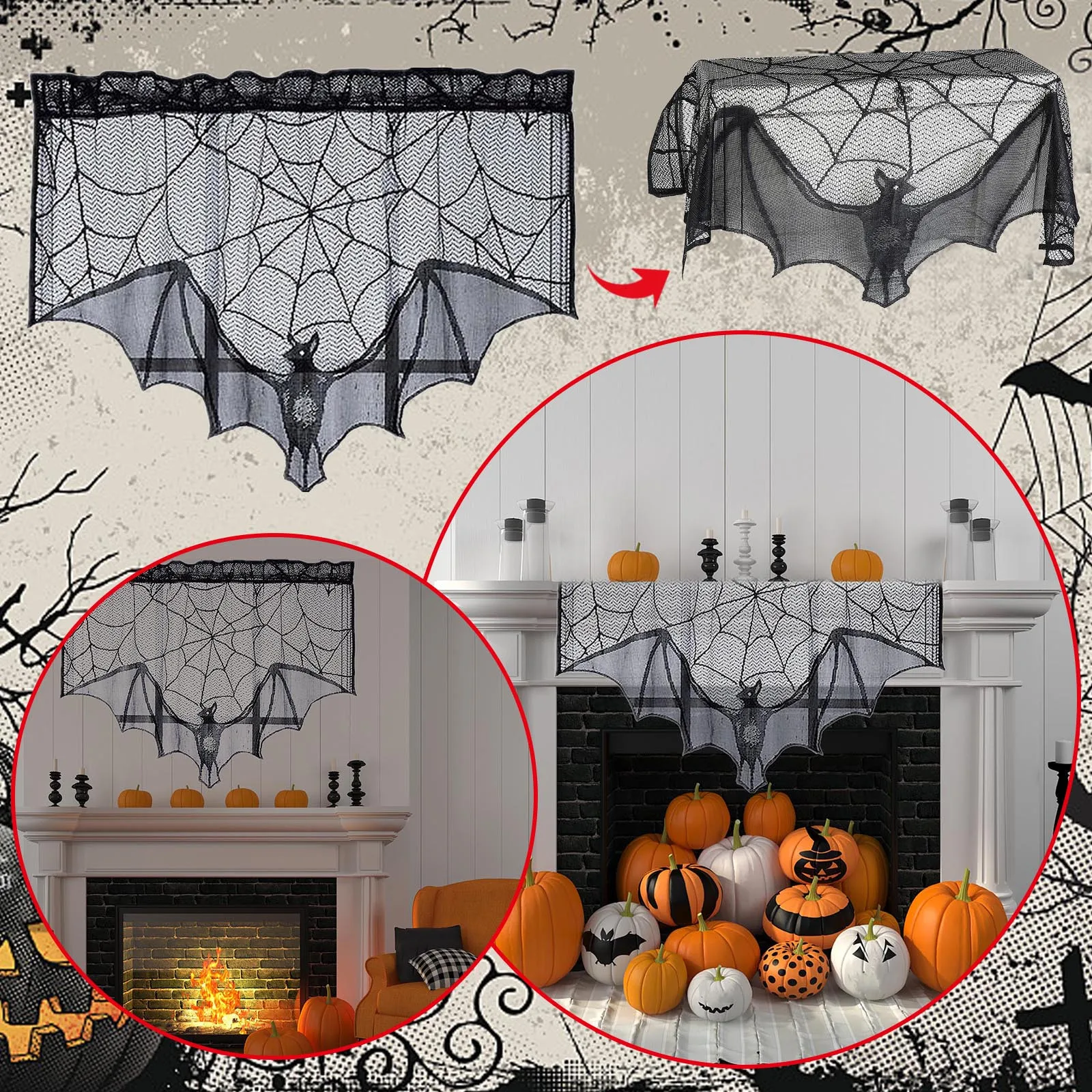 

Spring Garland with Lights for Decorating Halloween Decoration Festival Lace Table Flag Fireplace Cloth Fireplace Decoration