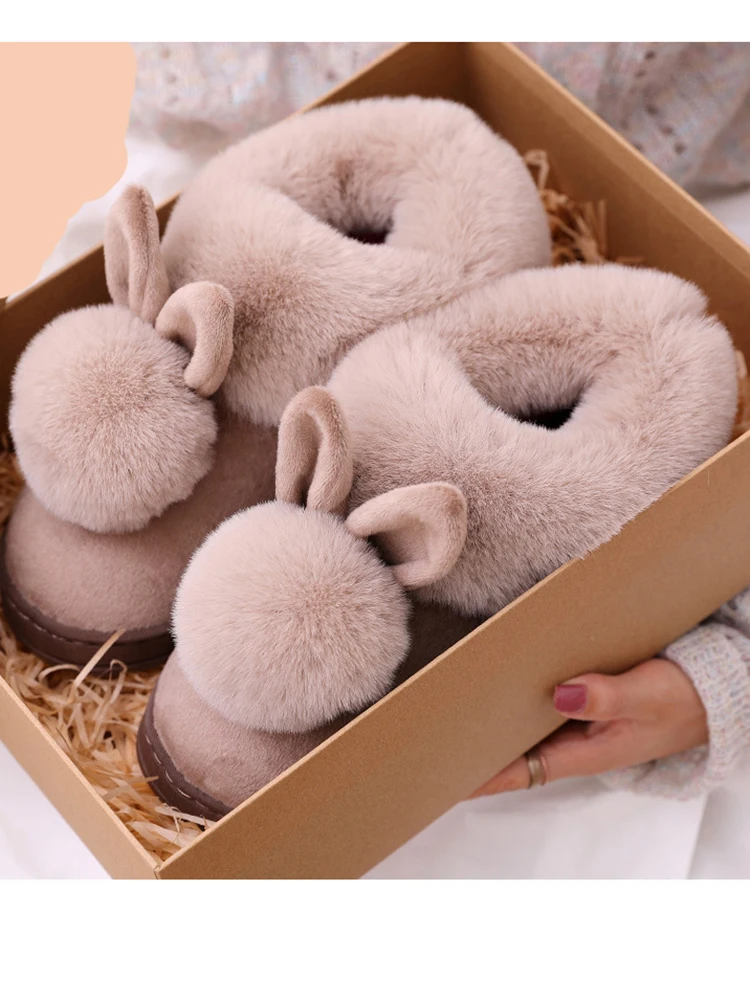 

2021 New Fashion Autumn Winter Cotton Slippers Rabbit Ear Home Indoor Slippers Winter Warm Shoes Womens Cute Plus Plush Slippers