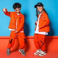 boys spring street dancing clothes orange long sleeve jacket cargo pants children hip hop dance set kids tracksuit 6 8 10 12 14y