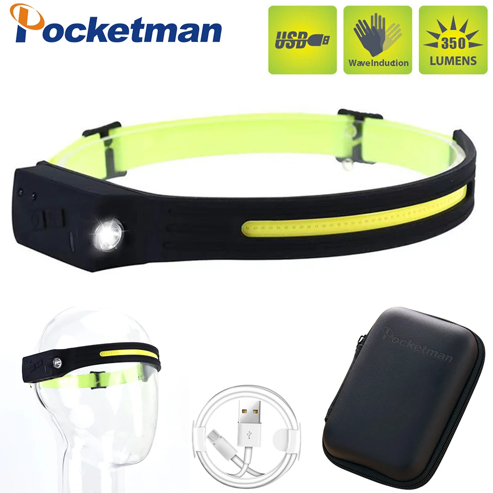 

Headlamp IR Motion Sensor Headlight Head Lamp Induction LED Headlamps USB Rechargeable Headlights for Camping, Running, Hiking