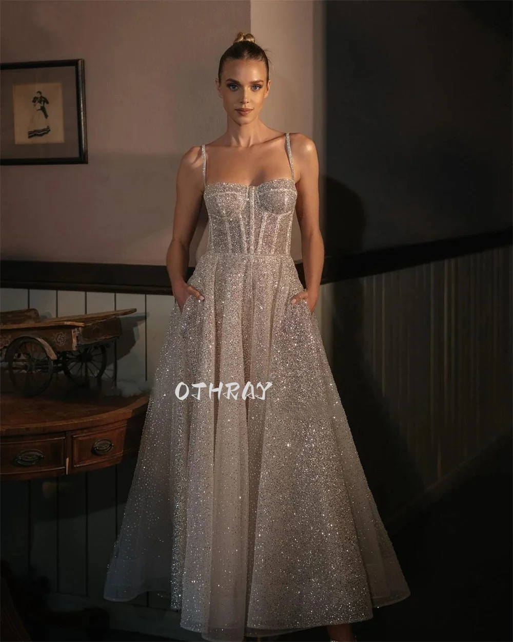 Блестящее платье до щиколотки с блестками для выпускного вечера трапециевидного