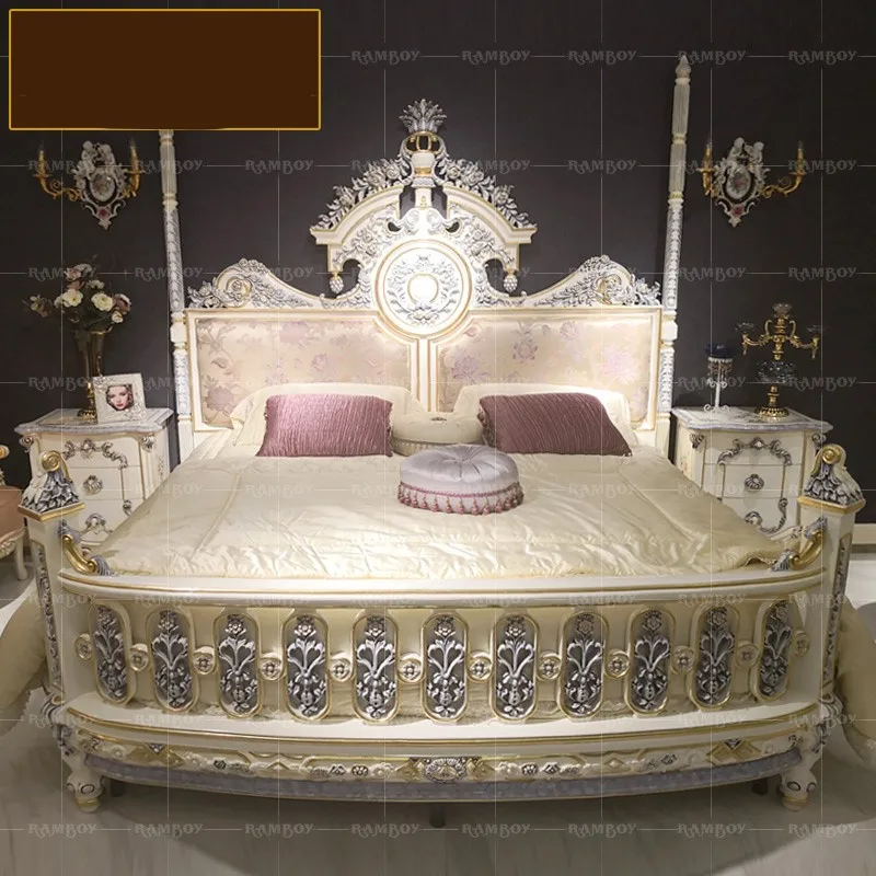 

Двуспальная кровать во французском дворе из массива дерева, роскошная резная кровать принцессы 1,8 м, атмосферная модная свадебная кровать для хозяйской спальни