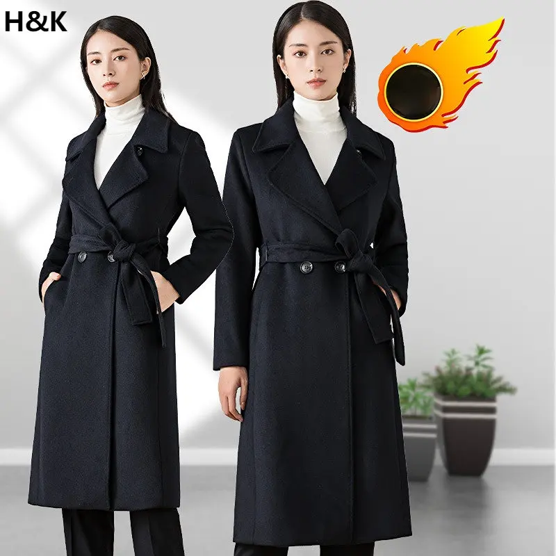 

Wool Coat Female 2022 New Autumn And Winter Black Fashion Slim-Fit Woolen Overcoat