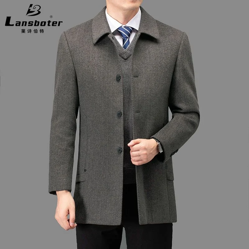 

Autumn and winter new goose down detachable liner wool double faced woolen coat men's father's