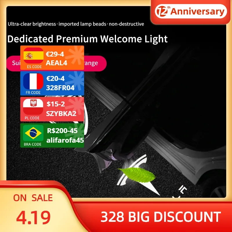 

Car Led Door Welcome Laser Light Projector Logo Ghost Shadow Lights For Tesla Model 3 Model S Model X