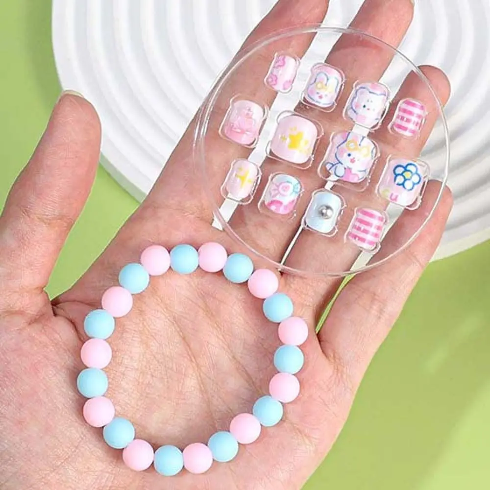 Самоклеящиеся искусственные ногти для девочек с браслетом и мультяшным рисунком