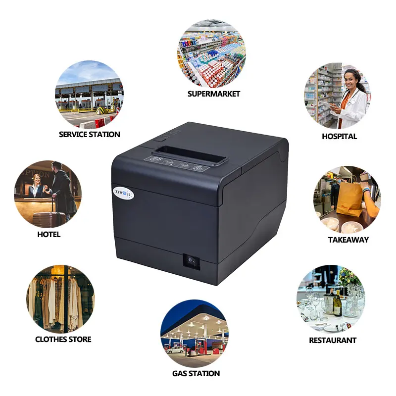 Фото Термопринтер для чеков ZYWELL 80 мм с USB, Bluetooth и Wi-Fi для печати счетов и билетов №5