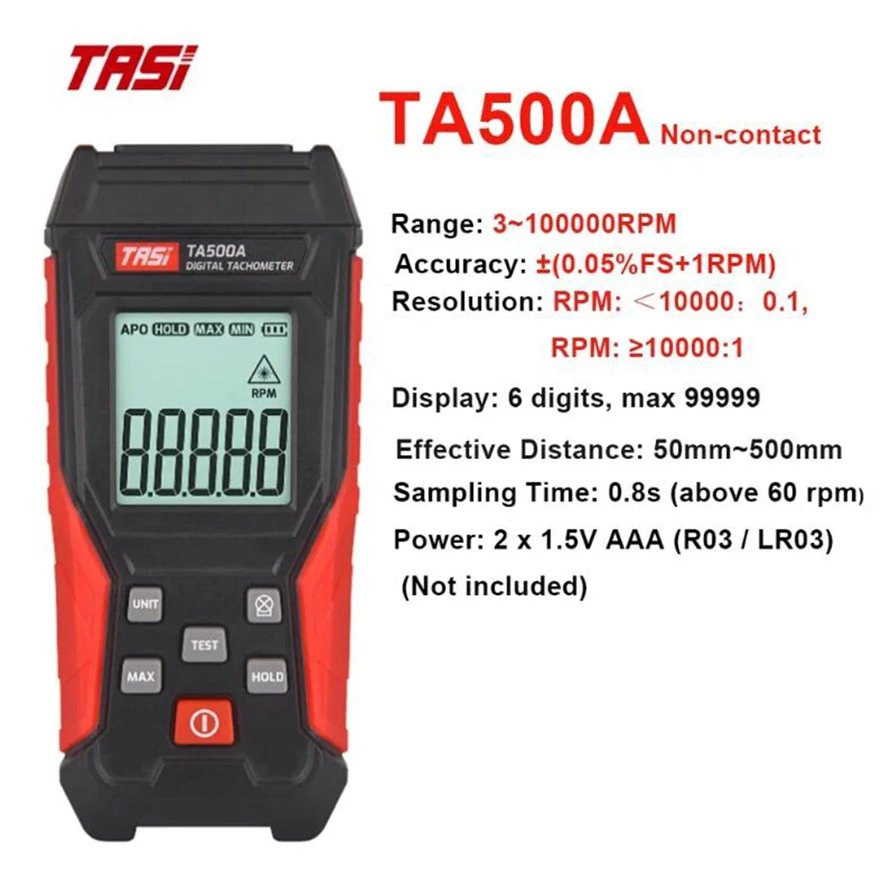 

Тахометр TASI TA500A/B/C Контактный и бесконтактный цифровой тахометр Лазерный фототахометр Высокая точность Макс. 100000 Тахометр об/мин