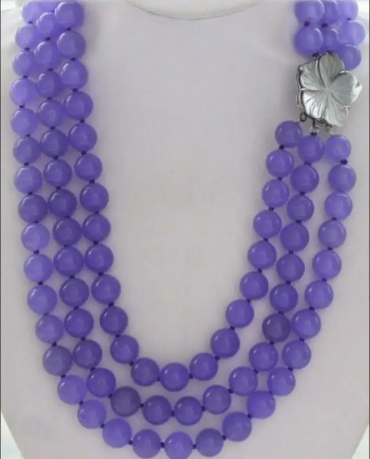 

Круглое ожерелье из лавандового нефрита, цепочка с застежкой в виде ракушки и цветка, 3 ряда, 21-23 дюйма, 8 мм, AAA ++
