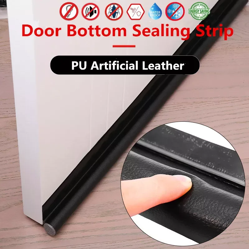 

PU Artificial Leather Self-adhesive Door Bottom Gap Sealing Strip Soundproof Acoustic Foam Doors Joint Gap Sealer Protector