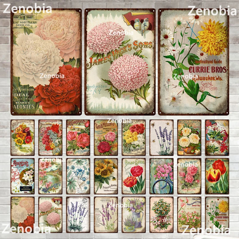 

Zenobia Decor Flower Vintage Metal Sign Shabby Tin Sign Decorative Plaque Garden Living Room Kitchen Club Decor Wall Decoration
