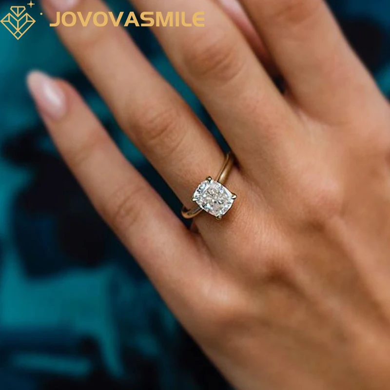 JOVOVASMILE Moissanite 14k Gold Rings For Women 3carat 9x7mm Crushed Ice Hybrid Elongated Cushion Cut Au750 Solitaire Ring