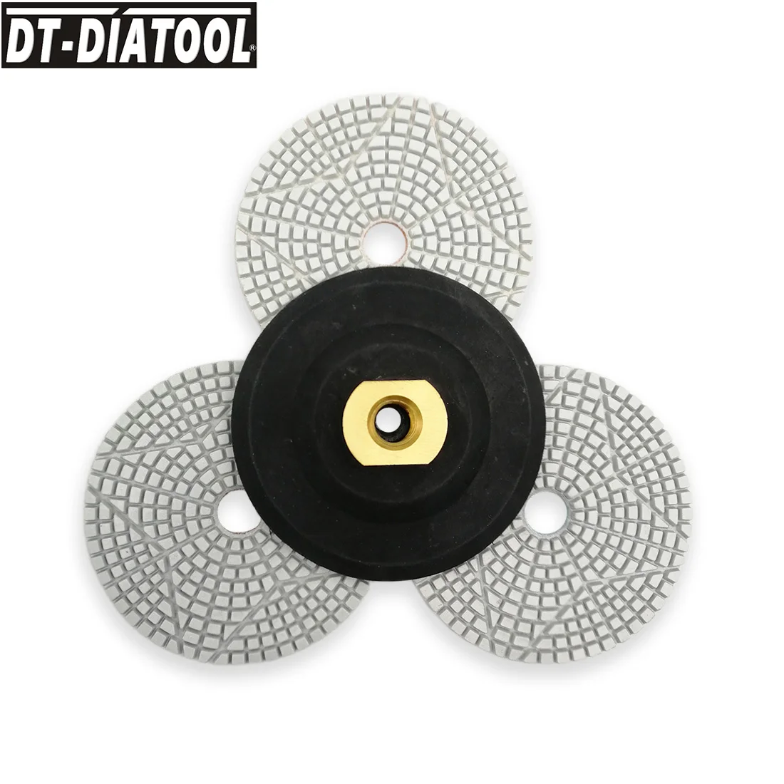 

DT-DIATOOL Dia100mm/4" 3 Steps Wet Diamond Polishing Pads Resin Bond Sanding Discs With A Rubber Adapter For Marble Granite