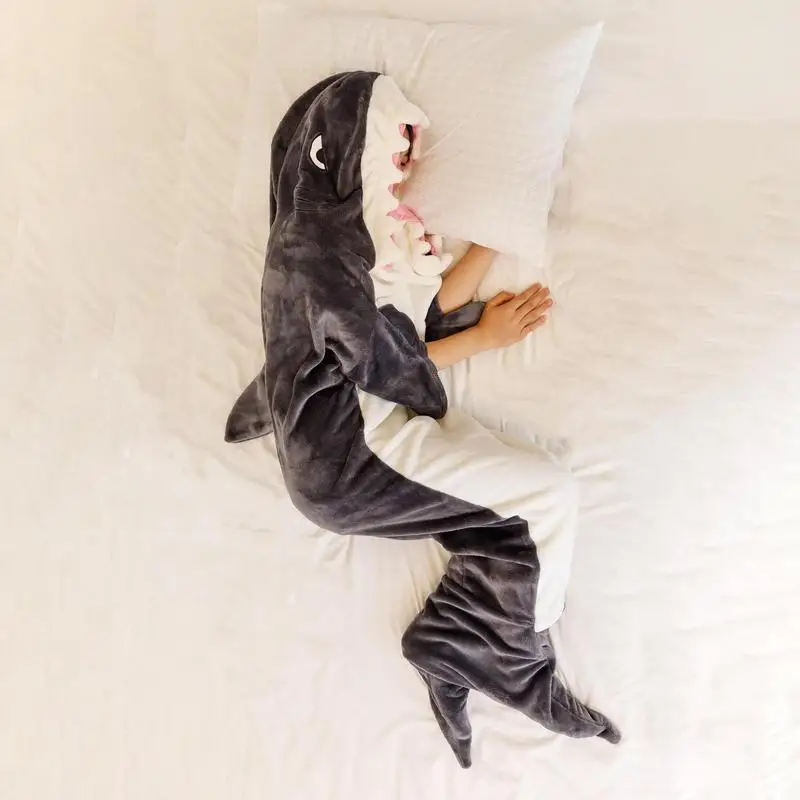 

Hooded Shark Blanket Wearable Shark Flannel Onesie Sleeping Bag Lightweight Warm Sleeping Bag for Costume Parties Camping Cute