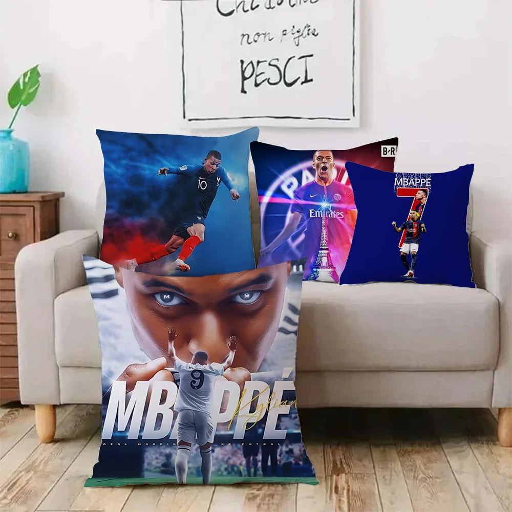 Pillow Covers Cartoon Football For K-Kylians Sofa Decorative Home Double-sided Printing Short Plush Cute M-Mbappes Cushion Cover