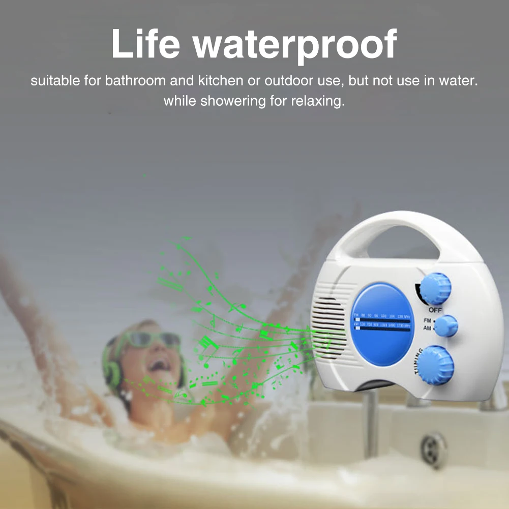 

Audio Outdoor Mini Portable Bathroom Waterproof Home Desktop AM FM Music Gift Built In Speaker Hanging ABS Shower Radio
