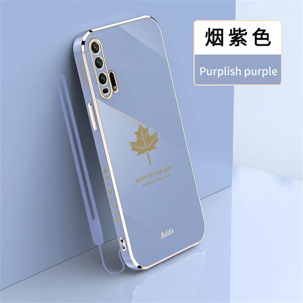 

Case For Honor 50 60 SE 8X Max 9X X10 V30 V40 Lite Play 4 Pro 5G Plating Maple Leaf Pattern Capa With Lanyard Square Cover
