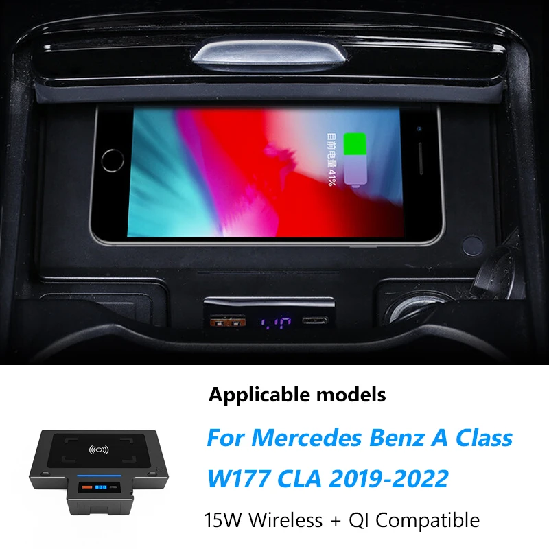 12V For Mercedes-Benz W177 A-Class CLA C118 GLA H247 GLB X247 AMG 2019-2022 QI Car Mobile Phone Wireless Charger Accessories