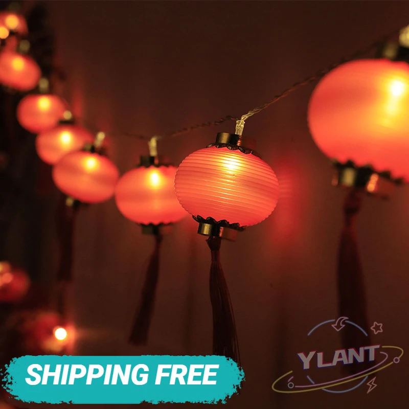 

2022 китайский новогодний фонарь, украшение для дома, 10 светодиодов, красный фонарь, весенний фестиваль, праздничные принадлежности, лампа дл...