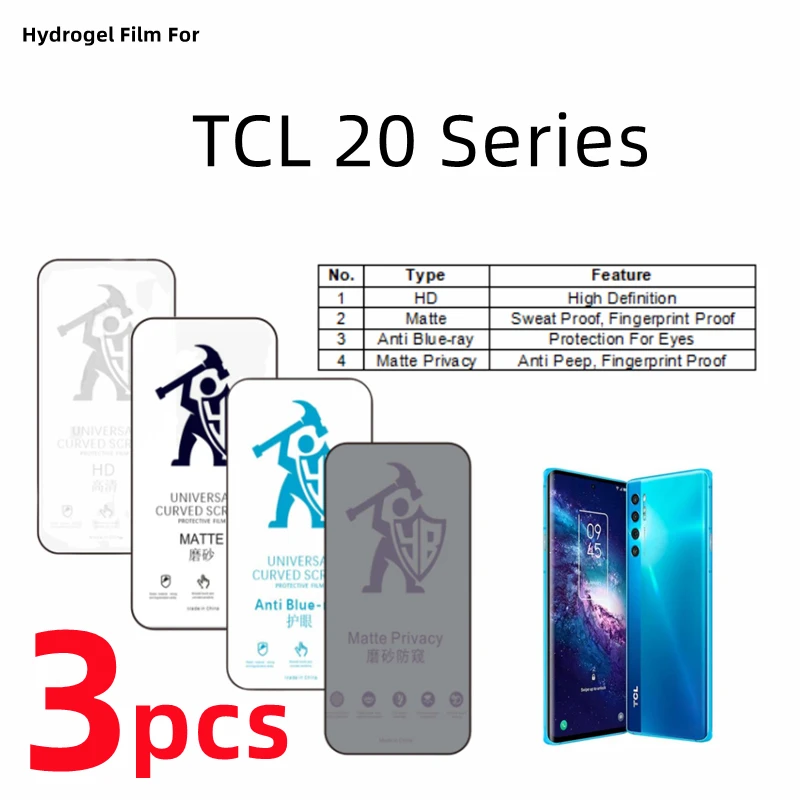 

3pcs HD Hydrogel Film For TCL 20 Pro 5G Matte Screen Protector For TCL 20L Plus 20SE 20E 20R 5G Blueray Anti Spy Protective Film