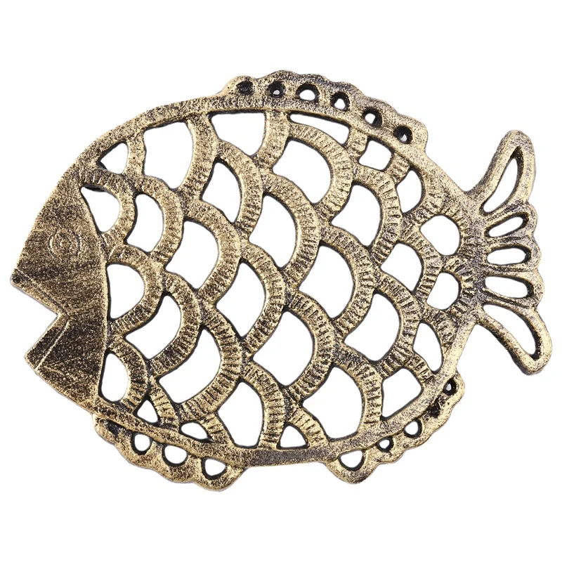 

Cast Iron Fish Trivet, 7.5X6inch Decorative Vintage Pattern For Cookware And Hot Dishes With Rubber Feet