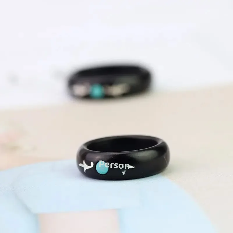 Креативное фиолетовое деревянное кольцо серебряная инкрустация черный