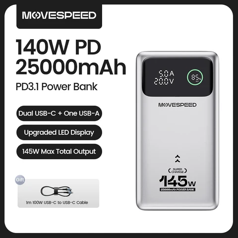 MOVESPEED M25 Pro 140 Вт Power Bank 25000 мАч PD3.1 USB-C Powerbank с быстрой зарядкой Портативный внешний аккумулятор для ноутбука MacBook Dell