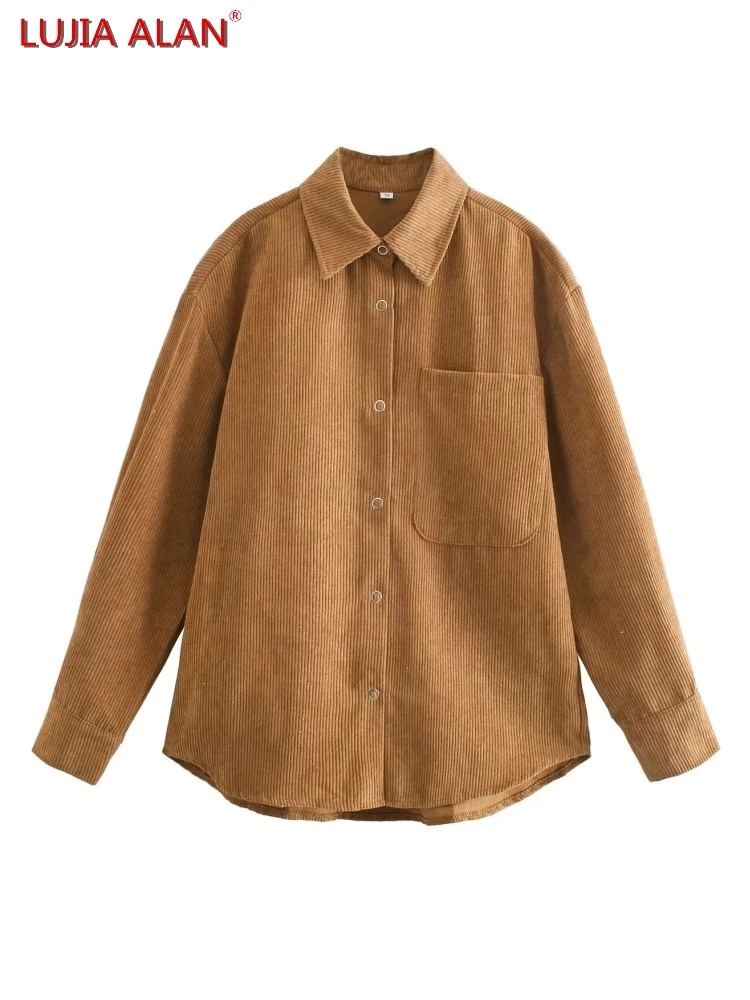 

Women Single Breasted Corduroy Shirt Coat Autumn Female Long Sleeve Outerwear Casual Loose Tops Streetwear LUJIA ALAN C1557
