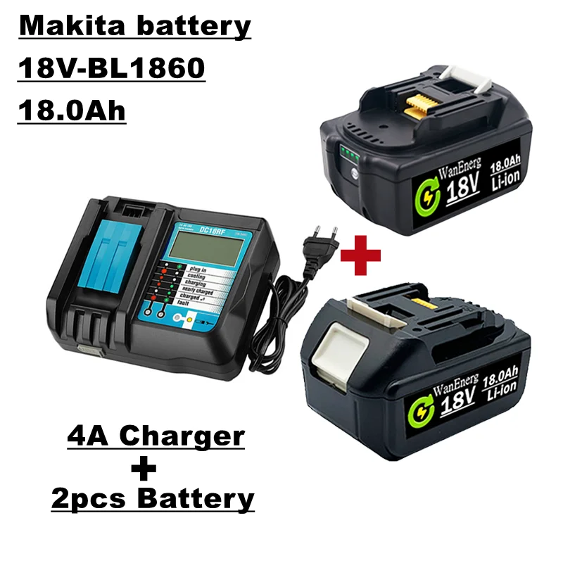 

18V lithium ion hand drill battery,18.0ah,for 18V power tools bl1860,bl1840,bl1850,bl1830,bl1860b, etc., 2 batteries +4a charger