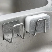 3pcs kitchen stainless steel sink sponges holder self adhesive drain drying rack kitchen wall hooks accessories storage