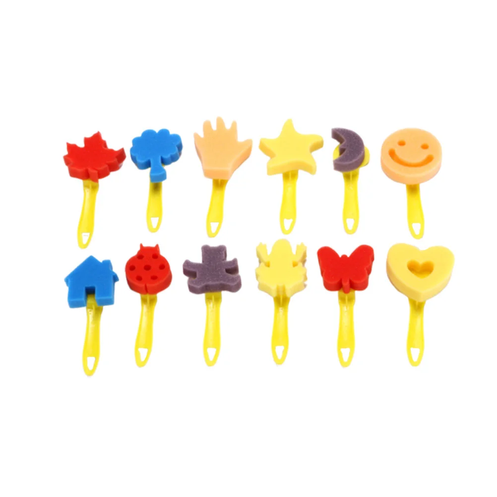 

12 Pcs/Set Sponge Brush Color Brushes Kids Stampers Washable Double Sided Palette