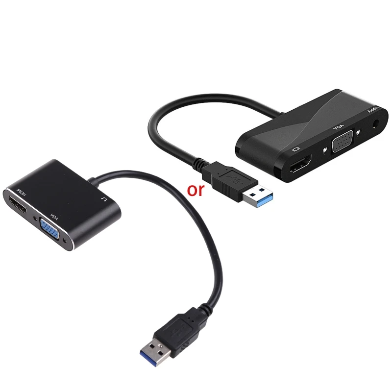 

Video Audio USB3.0 to VGA HDMI Compatible Converter 1080P for Computer Projector TV Monitor Expand Screen VGA Cable
