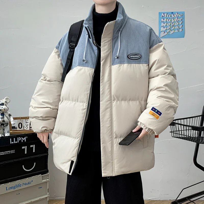 

2023 Winter Japanese Style Streetwear Vintage Thicken Jacket Men Oversize Puffer Jacket With Contrast Warm Parkas Bubble Coat