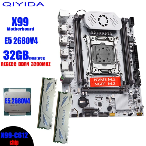 QIYIDA X99 материнская плата LGA 2011-3 комплект Xeon E5 2680 V4 ЦПУ процессор 32 ГБ = 2*16 Гб DDR4 REG ECC ОЗУ имя M.2 X99C612chip