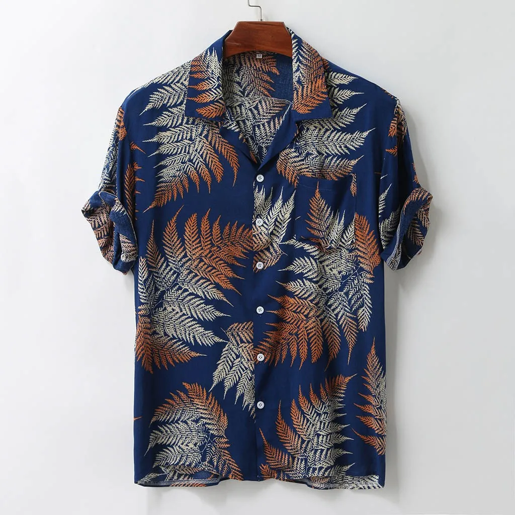 

Sleeve Colorful Loose Summer Men's Short Buttons Hawaiian Shirt Blouse Casual Men's blouse Mens Dress Shirts Tie Combo