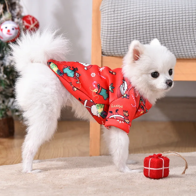 

Father Christmas Print Dog Hoodies Puppy Pet Cat Clothes Pomeranian Dog Hoodies for Small Dog Autumn and Winter Pet Clothes
