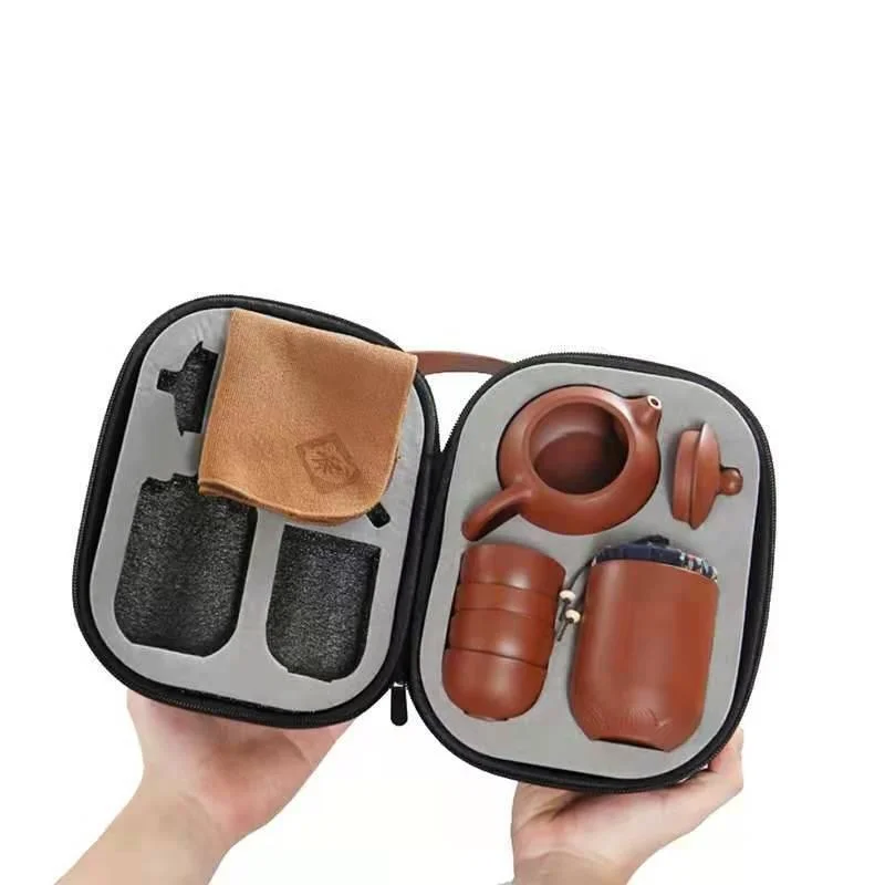 

Purple Zisha Clay Tea Set 1 Pot, 4 Cups Travel Portable Outdoor Car Crack Cup Ceremony Teacup Fine Gift Free Shipping Drinkware