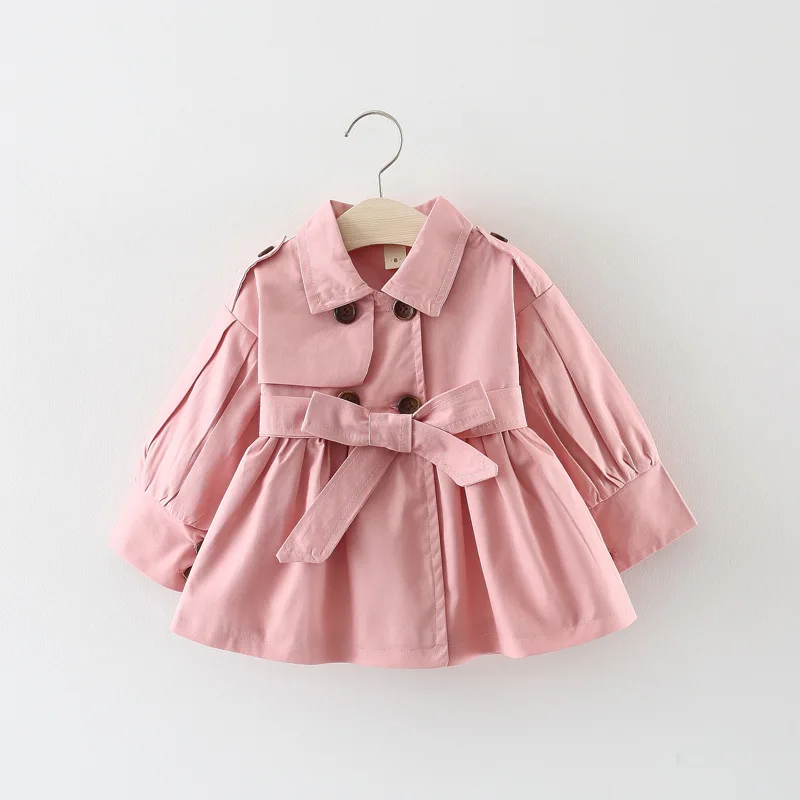 

Children's clothing girls jacket spring and autumn solid color waist tie trench coat top little girl baby spring clothing