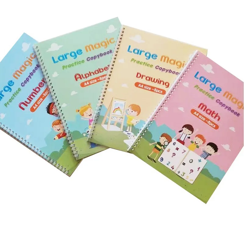 

4 pcs Copybook A4 Calligraphy Magic Books Painting Math Practice Stationery Preschool Education Writing Kids Toy Christmas Gifts