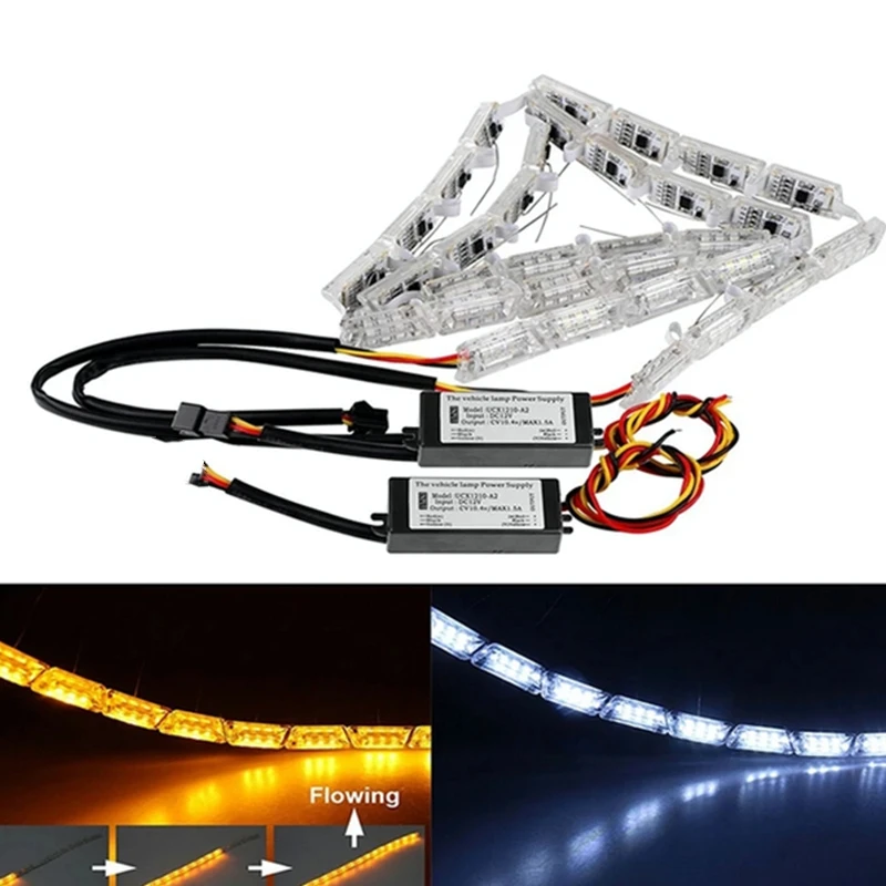 

2pcs DRL Flexible Crystal LED Strip Daytime Running Lights Turn Signal Flowing Car Auto Front Headlamp 16led white/Amber