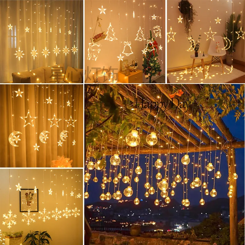 Curtain Light Collection LED Star Moon Christmas Snowflake Internet Celebrity Bedroom Room Decoration Festiva